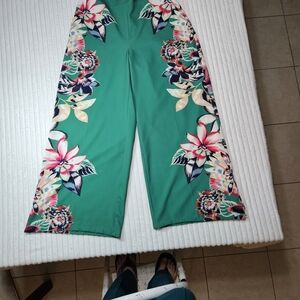 Tropical Floral Wide Leg Pants